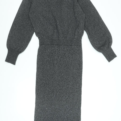 M Lounge Women’s Grey Knit V-Neck Bodycon Midi Dress Size S
