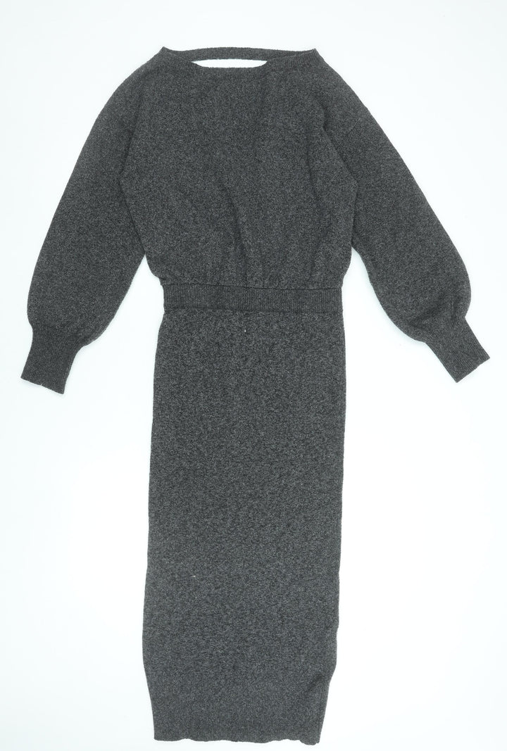 M Lounge Women’s Grey Knit V-Neck Bodycon Midi Dress Size S