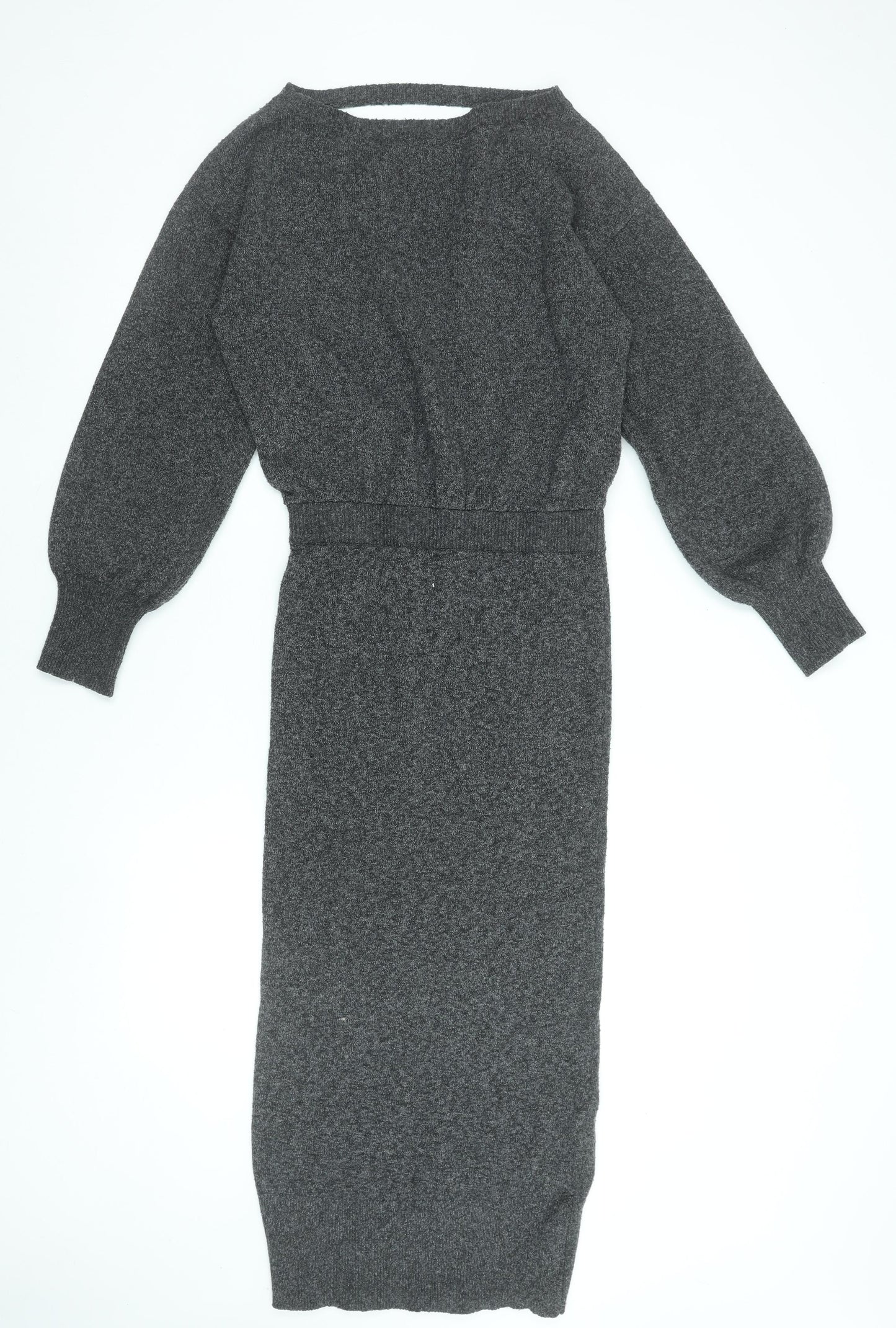 M Lounge Women’s Grey Knit V-Neck Bodycon Midi Dress Size S