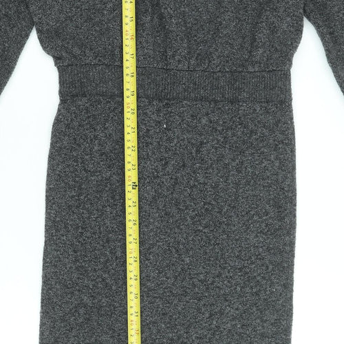M Lounge Women’s Grey Knit V-Neck Bodycon Midi Dress Size S