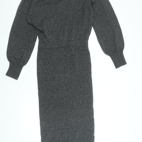 M Lounge Women’s Grey Knit V-Neck Bodycon Midi Dress Size S