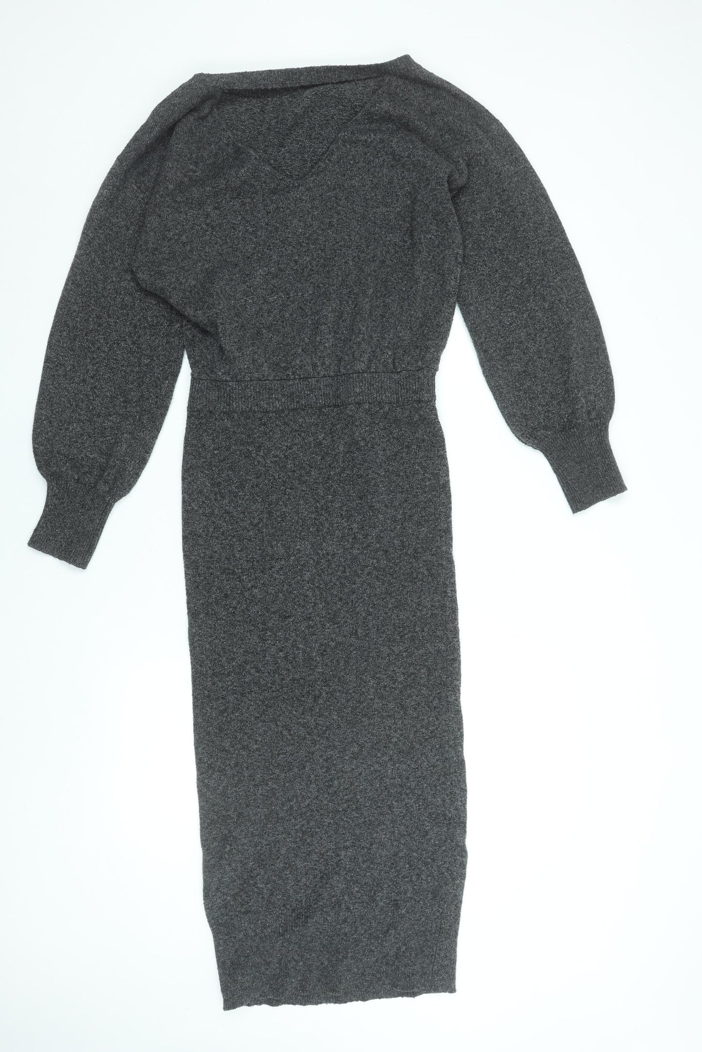 M Lounge Women’s Grey Knit V-Neck Bodycon Midi Dress Size S