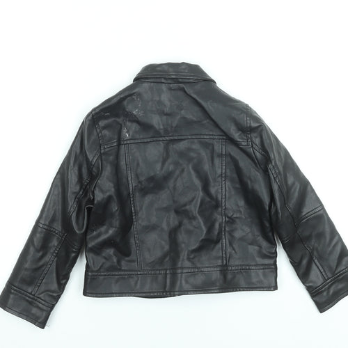 Zara Girls Black Faux Leather Biker Jacket 6 Years Lined Zip Pockets