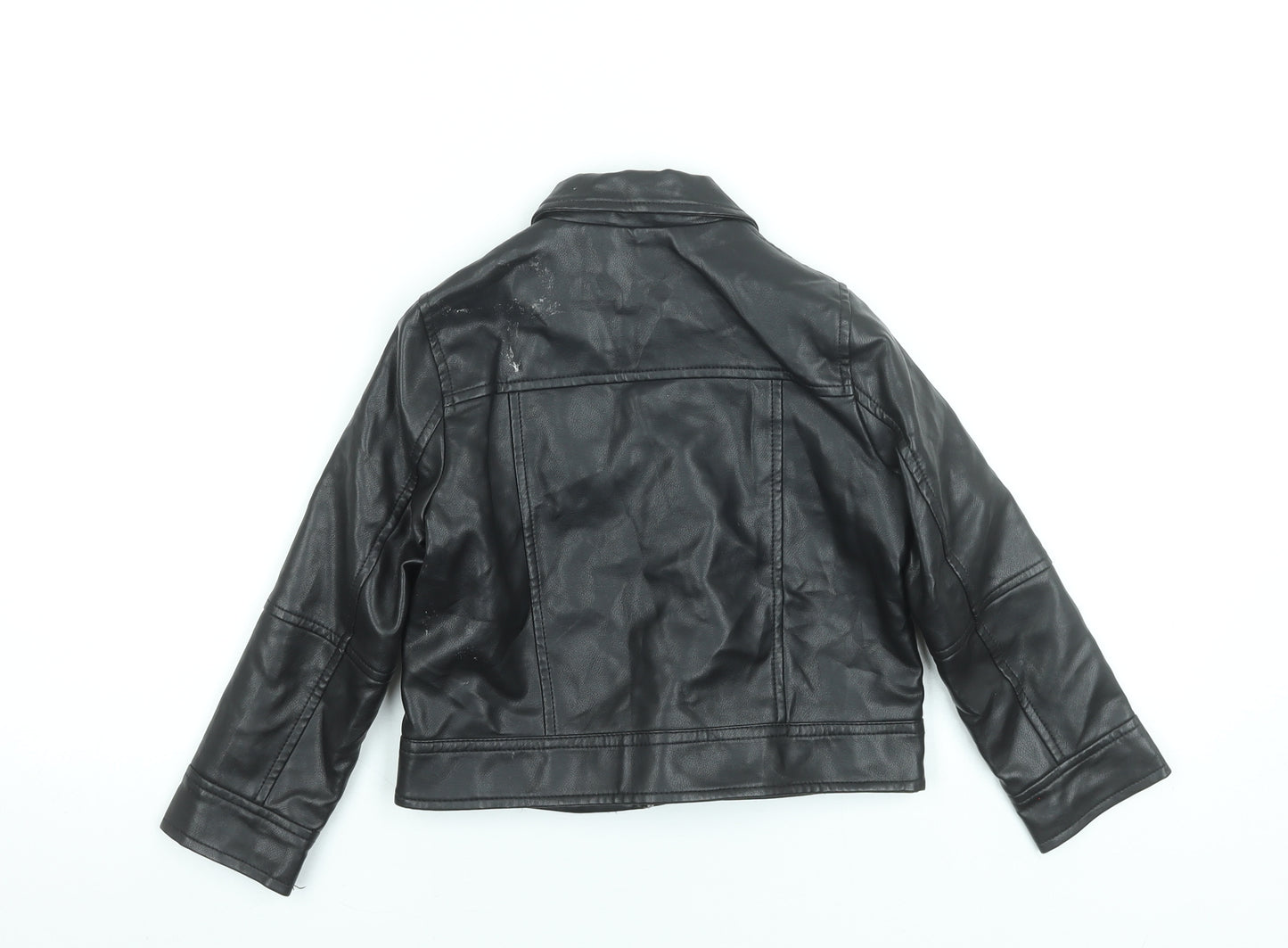 Zara Girls Black Faux Leather Biker Jacket 6 Years Lined Zip Pockets