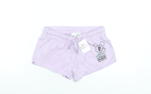 Disney Women's Purple Mickey Mouse XS Cotton Drawstring Shorts