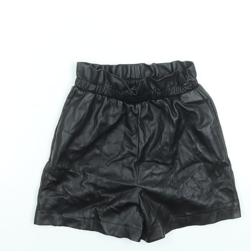 Primark Women Black Size 6 Paperbag Faux Leather Shorts