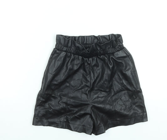 Primark Women Black Size 6 Paperbag Faux Leather Shorts