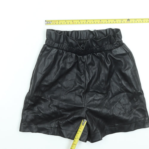 Primark Women Black Size 6 Paperbag Faux Leather Shorts