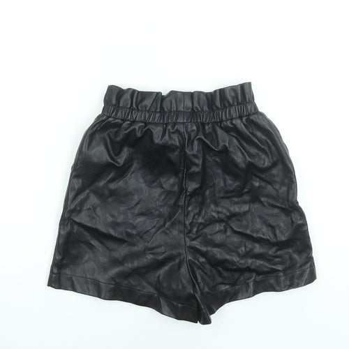 Primark Women Black Size 6 Paperbag Faux Leather Shorts