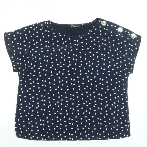 Dunnes Women Blue Polka Dot Short Sleeve Button Shoulder Blouse Size L