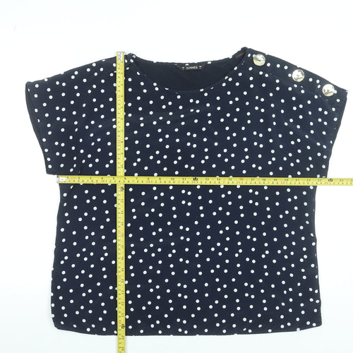 Dunnes Women Blue Polka Dot Short Sleeve Button Shoulder Blouse Size L