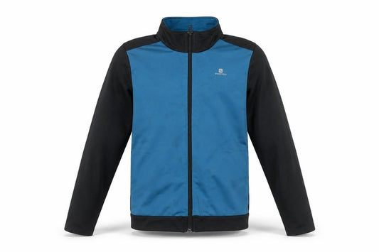 Front view of Domyos boys’ blue track jacket 12 years full zip lightweight activewear