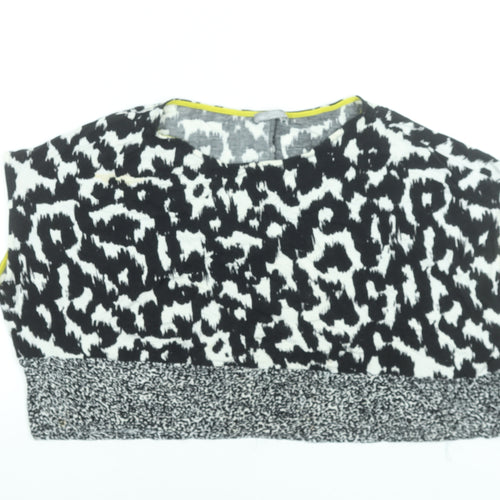 Zara Women Black Animal Print Cropped Sleeveless Blouse M
