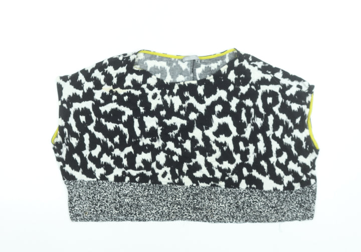 Zara Women Black Animal Print Cropped Sleeveless Blouse M