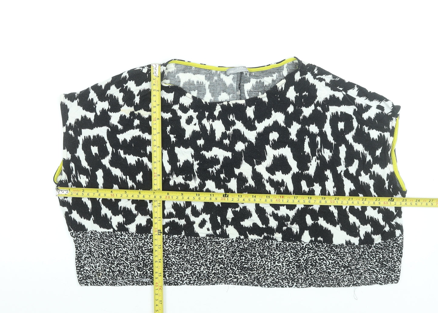 Zara Women Black Animal Print Cropped Sleeveless Blouse M