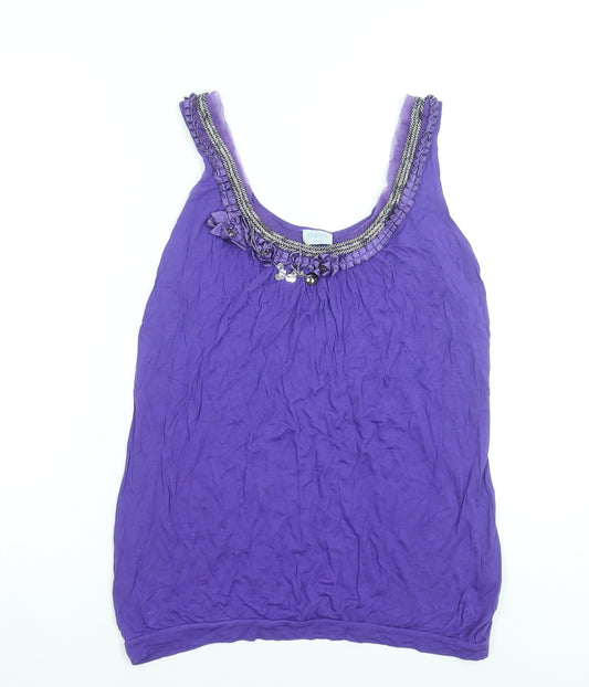 Oasis Womens Purple Beaded Camisole Tank Top Size 12
