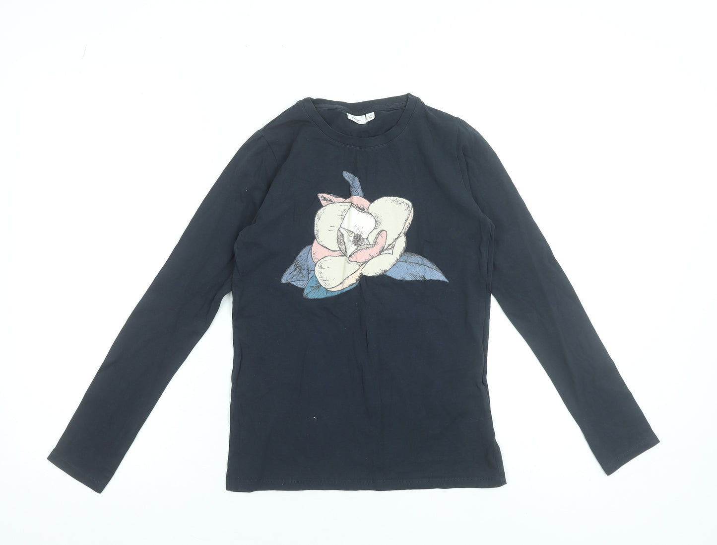 Name It Girls Black Long Sleeve Cotton T-Shirt 11-12 Years Floral Graphic