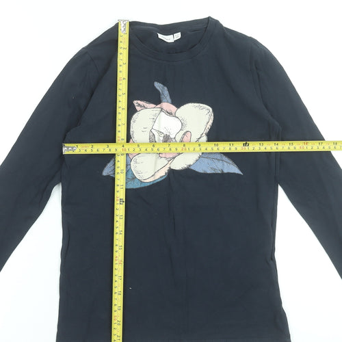 Name It Girls Black Long Sleeve Cotton T-Shirt 11-12 Years Floral Graphic