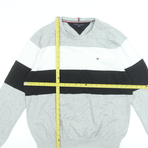 Tommy Hilfiger Men’s Grey Striped Cotton Crew Neck Jumper L