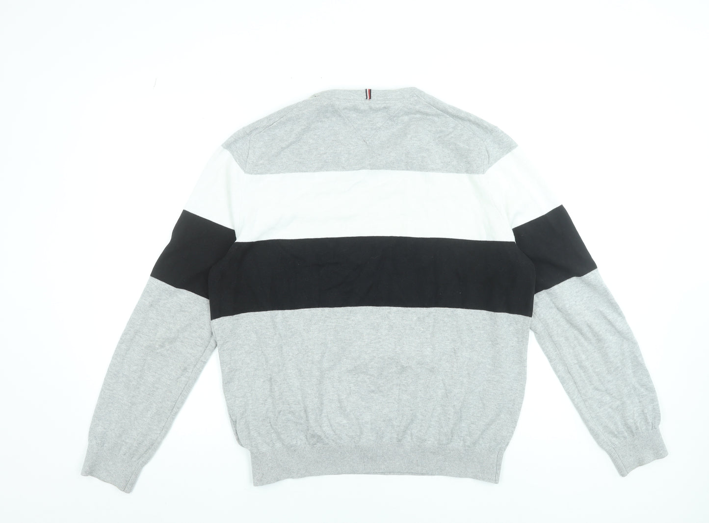 Tommy Hilfiger Men’s Grey Striped Cotton Crew Neck Jumper L