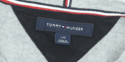 Tommy Hilfiger Men’s Grey Striped Cotton Crew Neck Jumper L