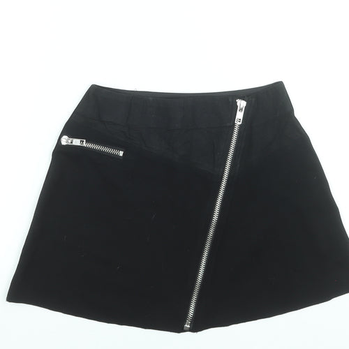 Zara Women Black A-Line Short Stretch Zip Skirt Size S