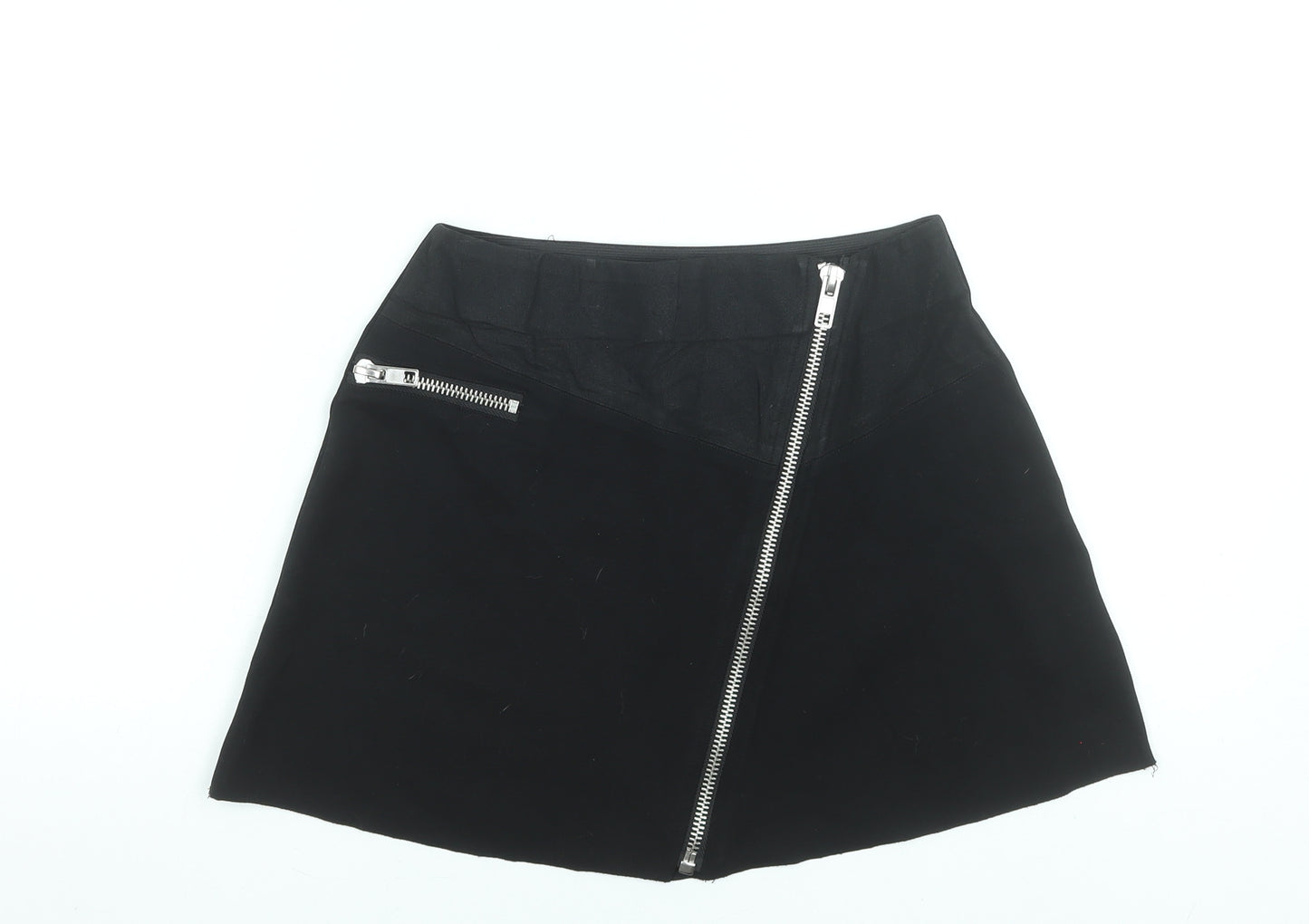 Zara Women Black A-Line Short Stretch Zip Skirt Size S