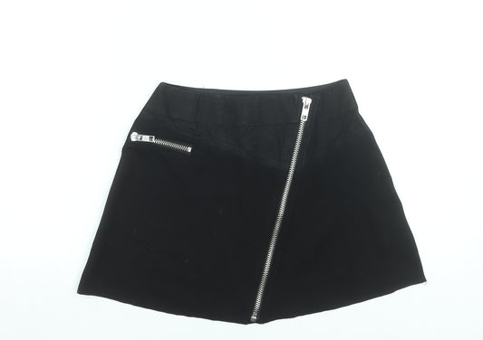 Zara Women Black A-Line Short Stretch Zip Skirt Size S