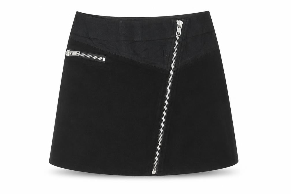 Zara Women Black A-Line Short Stretch Zip Skirt Size S
