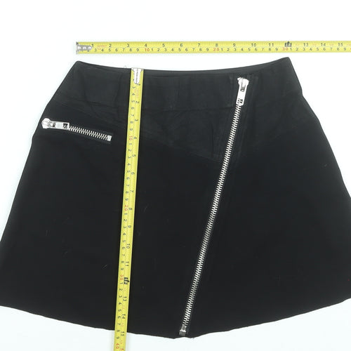 Zara Women Black A-Line Short Stretch Zip Skirt Size S