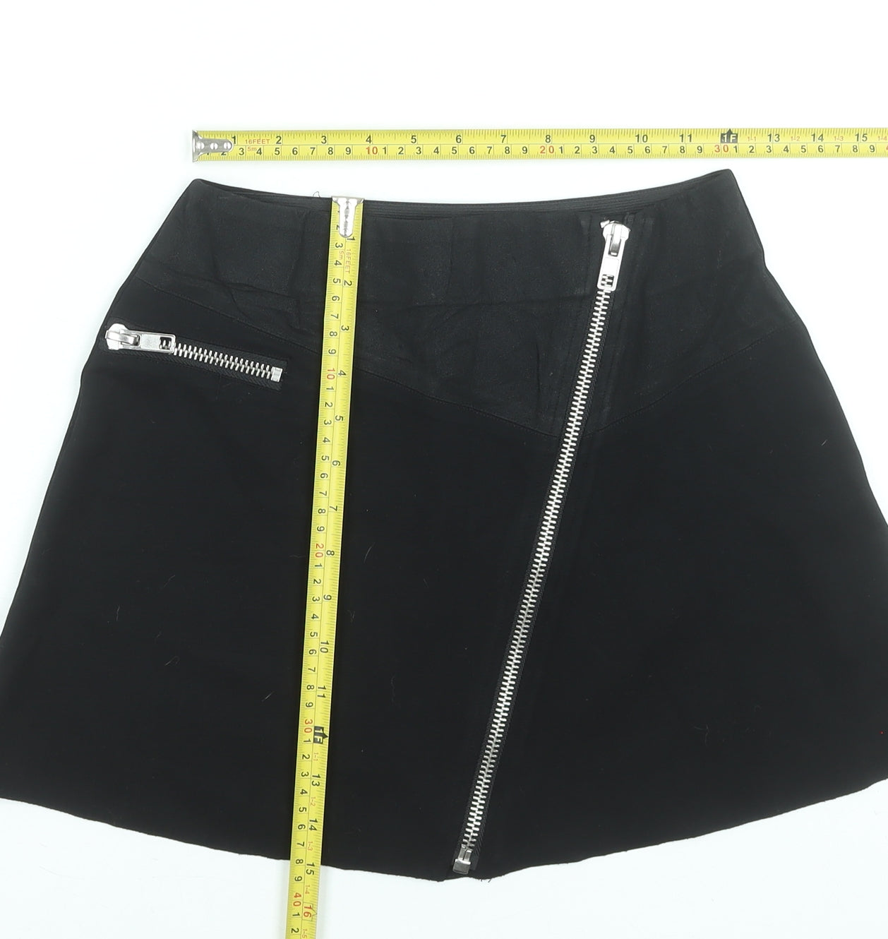 Zara Women Black A-Line Short Stretch Zip Skirt Size S