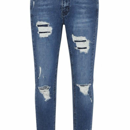11 Degrees Mens Blue Skinny Distressed Jeans W28 Slim Fit Denim