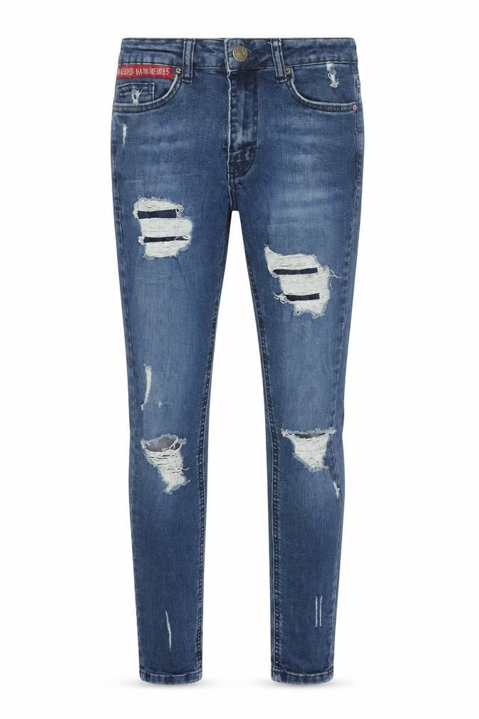 11 Degrees Mens Blue Skinny Distressed Jeans W28 Slim Fit Denim
