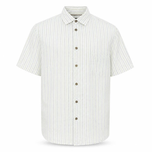 Front view of St Bernard for Dunnes Men’s Beige Striped Cotton Short Sleeve Shirt L