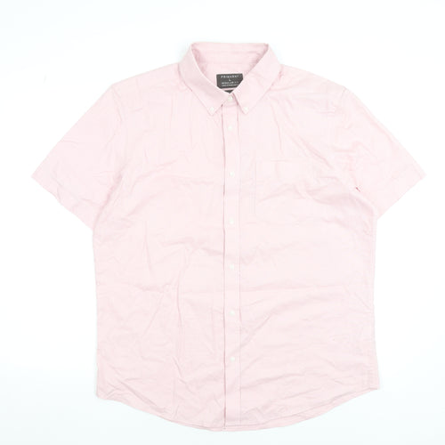 Primark Men’s Pink Cotton Regular Fit Short Sleeve Button-Up Shirt L