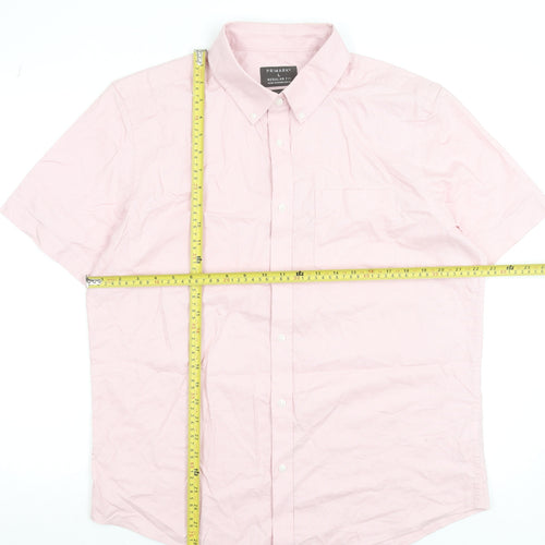 Primark Men’s Pink Cotton Regular Fit Short Sleeve Button-Up Shirt L