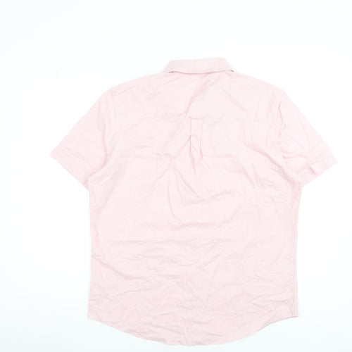 Primark Men’s Pink Cotton Regular Fit Short Sleeve Button-Up Shirt L