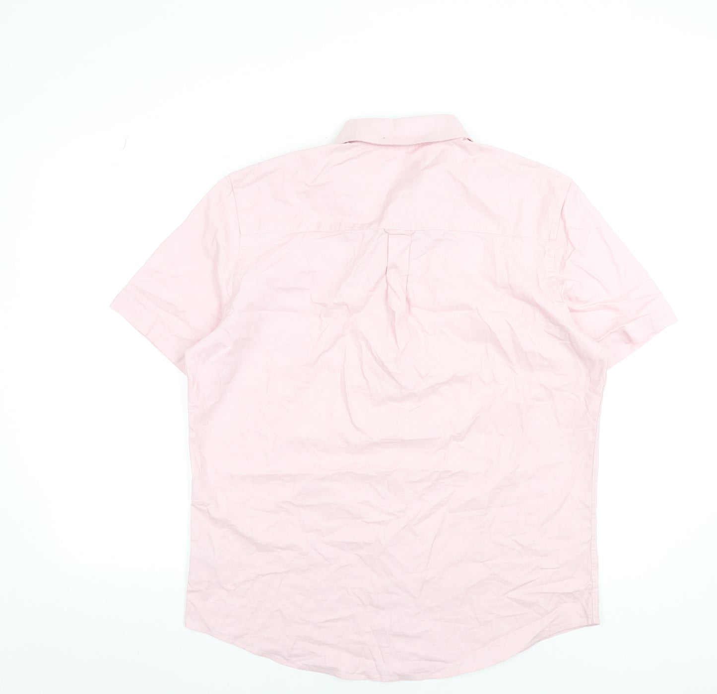 Primark Men’s Pink Cotton Regular Fit Short Sleeve Button-Up Shirt L