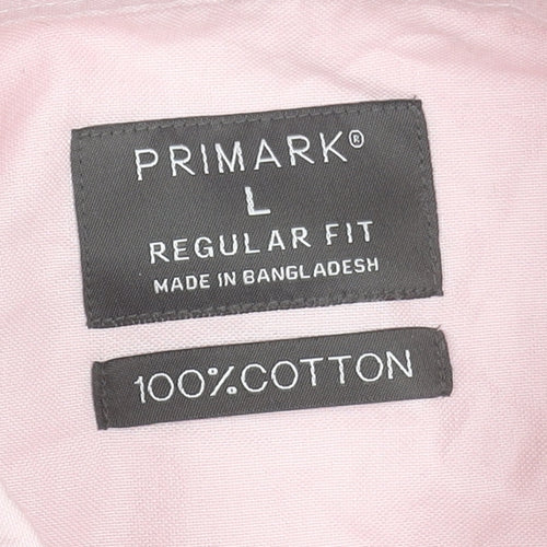 Primark Men’s Pink Cotton Regular Fit Short Sleeve Button-Up Shirt L