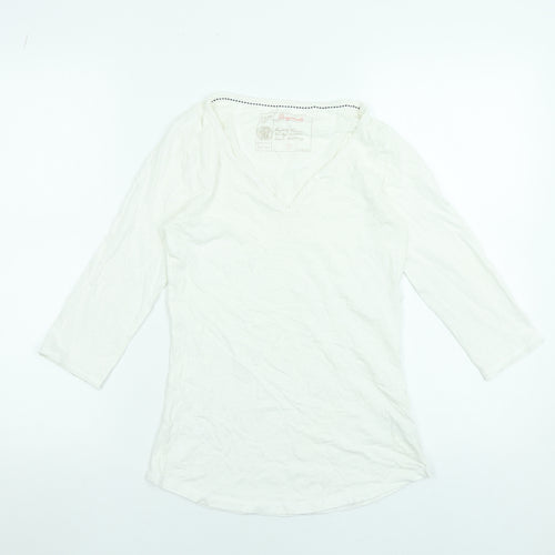 Fat Face Women’s White V-Neck 3/4 Sleeve Cotton T-Shirt Size 6