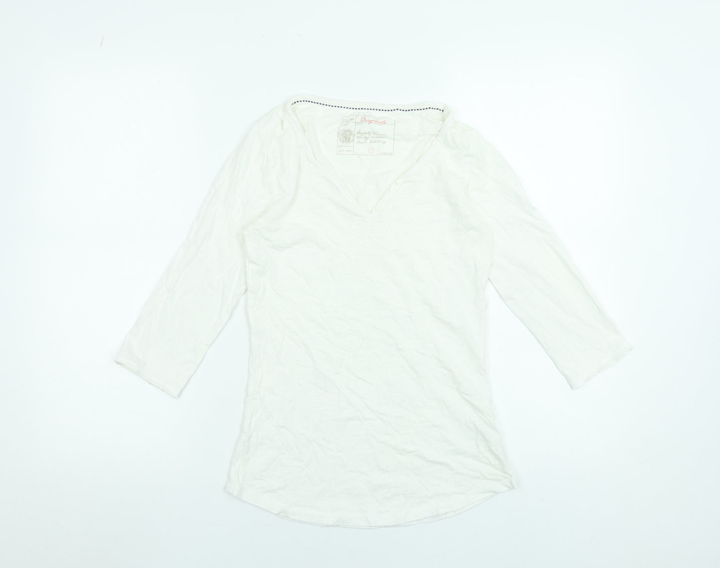 Fat Face Women’s White V-Neck 3/4 Sleeve Cotton T-Shirt Size 6