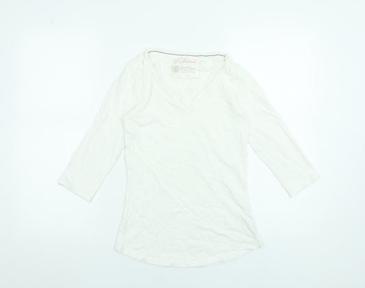 Fat Face Women’s White V-Neck 3/4 Sleeve Cotton T-Shirt Size 6