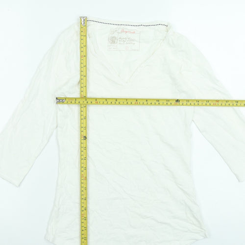 Fat Face Women’s White V-Neck 3/4 Sleeve Cotton T-Shirt Size 6