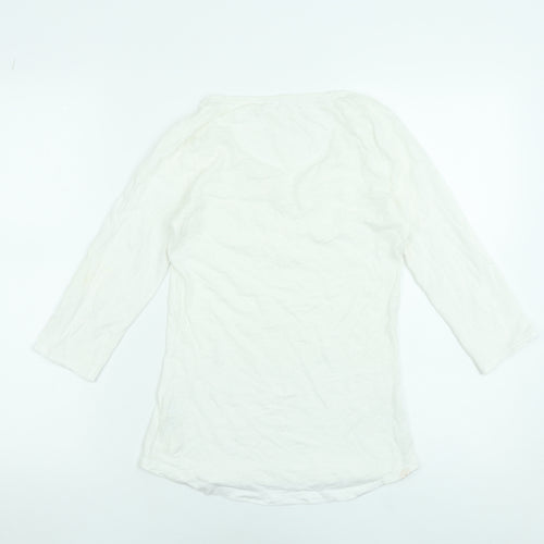 Fat Face Women’s White V-Neck 3/4 Sleeve Cotton T-Shirt Size 6