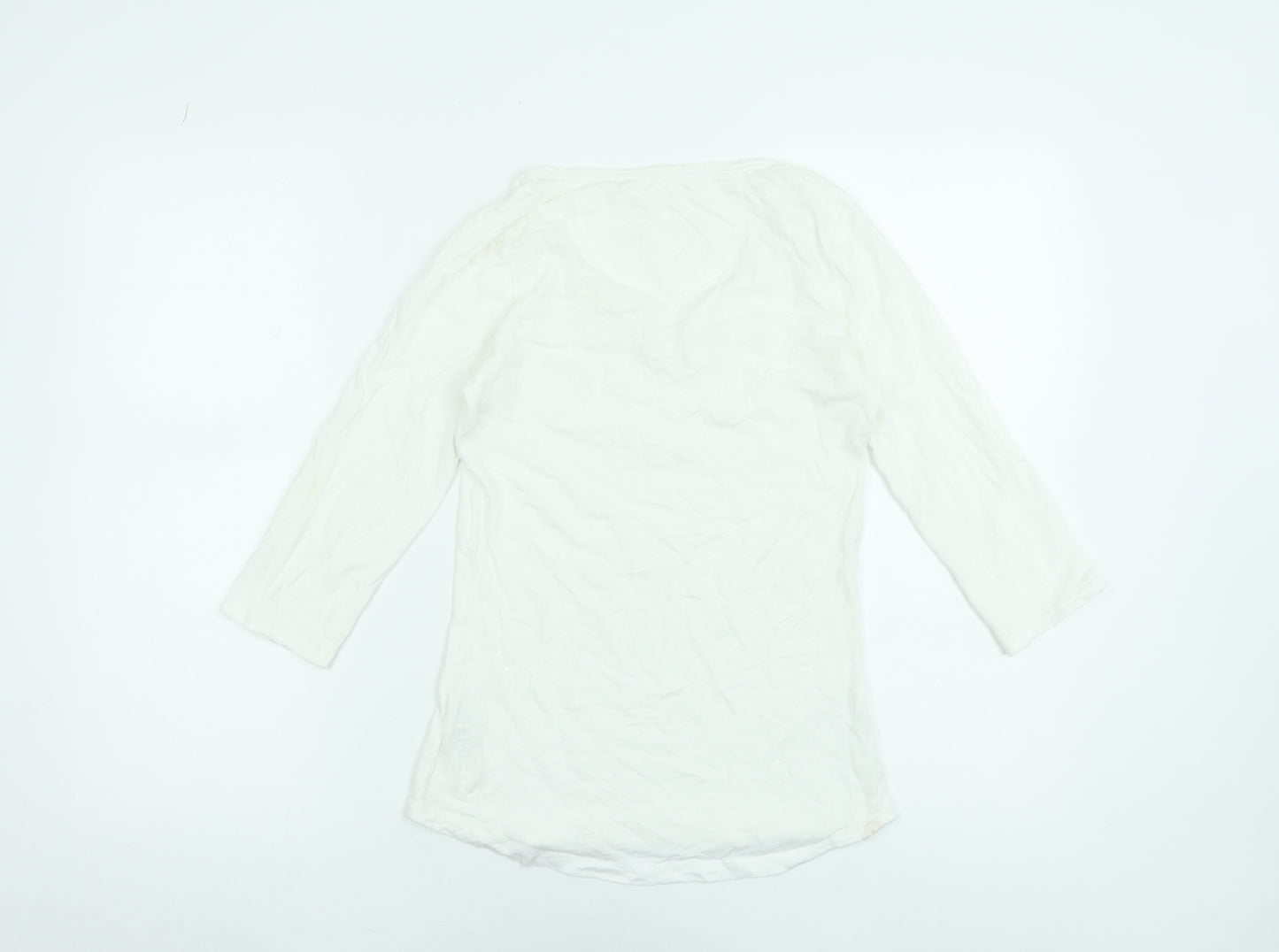 Fat Face Women’s White V-Neck 3/4 Sleeve Cotton T-Shirt Size 6