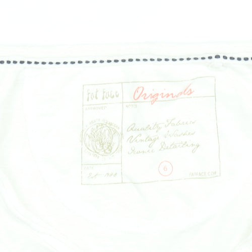 Fat Face Women’s White V-Neck 3/4 Sleeve Cotton T-Shirt Size 6