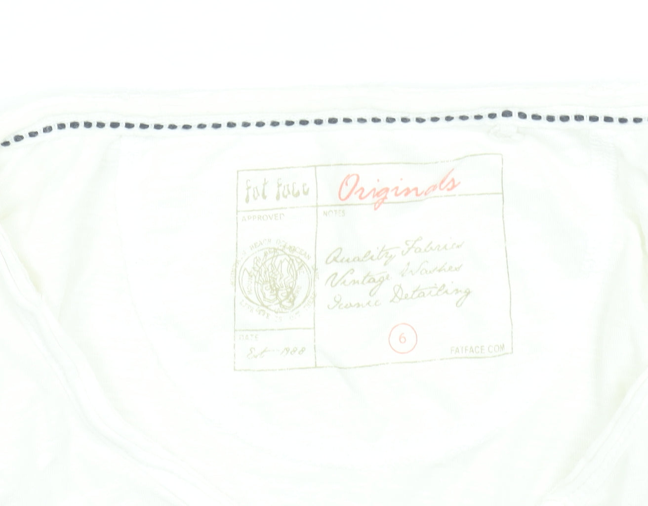 Fat Face Women’s White V-Neck 3/4 Sleeve Cotton T-Shirt Size 6