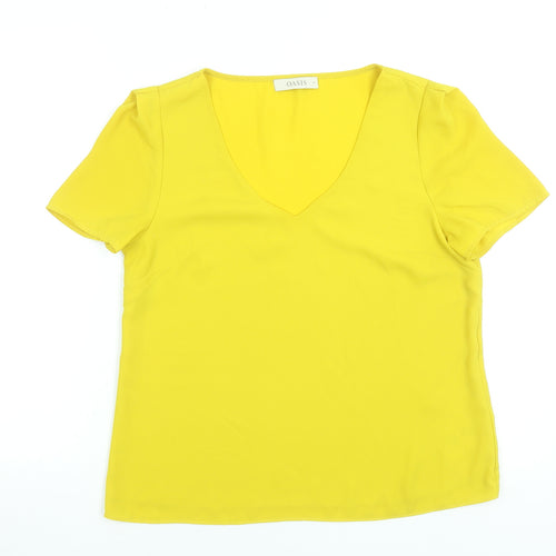 Oasis Women Yellow V-Neck Short Sleeve Polyester Blouse UK 12