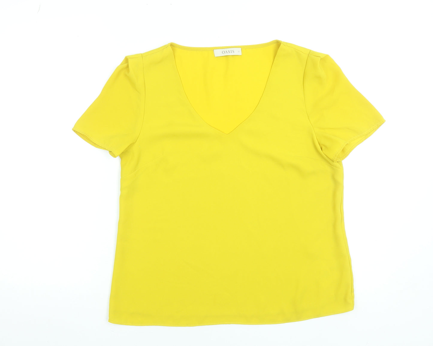 Oasis Women Yellow V-Neck Short Sleeve Polyester Blouse UK 12