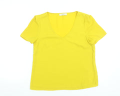 Oasis Women Yellow V-Neck Short Sleeve Polyester Blouse UK 12